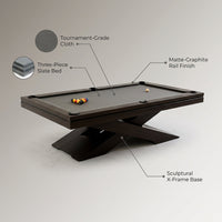 Meridian Atelier X-Frame 8-Foot Designer Pool Table — infographic