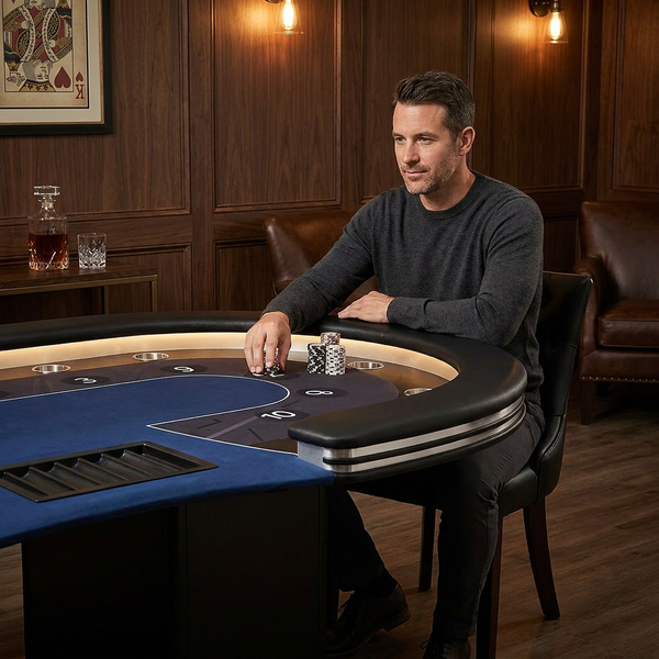 Professional Poker Table Built for High-Stakes Games, 10-Player Capacity, Dealer Position, Card Shuffler